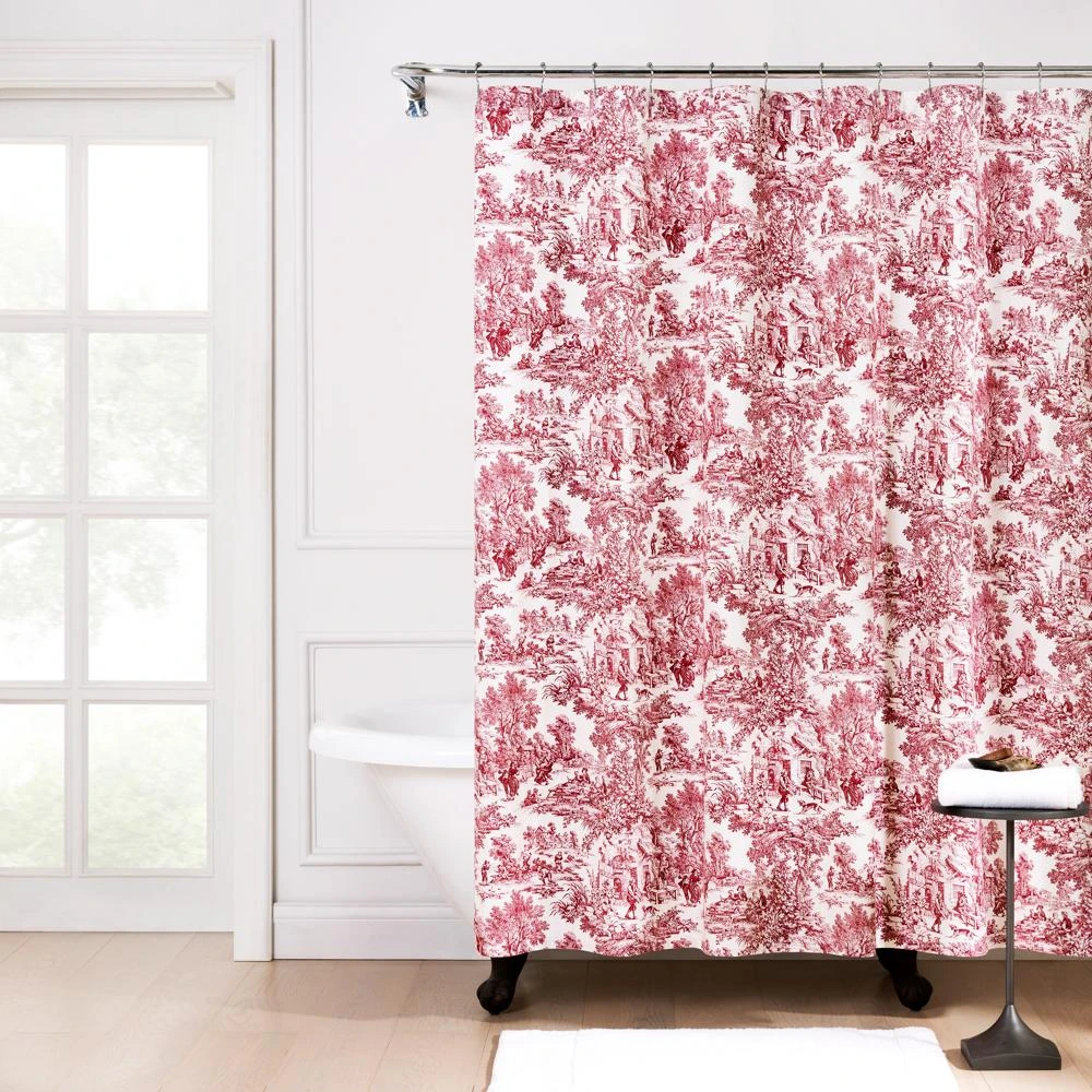 Ellis Curtain Victoria Park Toile Precise Patterned High Quality Water Proof Bathroom Shower Curtain - 70 X 72", Red 2 Ellis Curtain Victoria Park Toile Precise Patterned High Quality Water Proof Bathroom Shower Curtain - 70 X 72", Red - Image 2