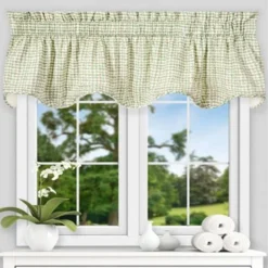 Ellis Curtain Davins High Quality Room Darkening Solid Natural Color Lined Scallop Window Valance - 70 X17", Spa