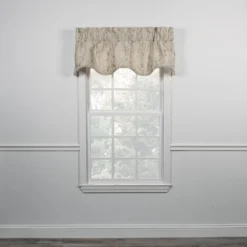 Ellis Curtain Shop 29 Ellis Curtain Meadow High Quality Room Darkening Solid Natural Color Lined Scallop Window Valance - 50 X15", Linen