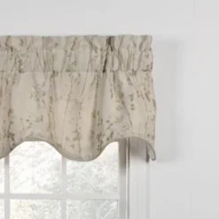 Ellis Curtain Meadow High Quality Room Darkening Solid Natural Color Lined Scallop Window Valance - 50 X15", Linen