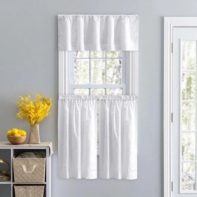 Ellis Eva Candlewick Floral High Quality Embroidery Tailored Valance 3" Rod Pocket 58"x15" White 1 Ellis Eva Candlewick Floral High Quality Embroidery Tailored Valance 3" Rod Pocket 58"x15" White