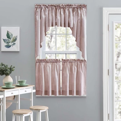 Ellis Curtain Plaza Classic Ticking Stripe Printed On Natural Ground 1.5" Rod Pocket Tailored Swag 56" X 36" Brick 2 Ellis Curtain Plaza Classic Ticking Stripe Printed On Natural Ground 1.5" Rod Pocket Tailored Swag 56" X 36" Brick - Image 2