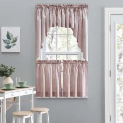 Ellis Curtain Plaza Classic Ticking Stripe Printed On Natural Ground 1.5" Rod Pocket Tailored Tiers Brick -Ellis Curtain Shop GUEST 0c49a521 e167 4f17 a86d 8ef0afdfc3b3