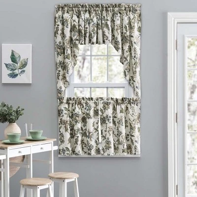 Ellis Curtain Madison Floral Design Printed Natural Ground 1.5" Rod Pocket Tailored Valance 58" X 15" Blue 2 Ellis Curtain Madison Floral Design Printed Natural Ground 1.5" Rod Pocket Tailored Valance 58" X 15" Blue - Image 2