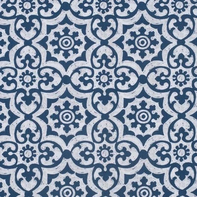 Ellis Athens Printed Tile Design On A Ground 3" Rod Pocket Premium Tailored Valance 50"x16" Navy 2 Ellis Athens Printed Tile Design On A Ground 3" Rod Pocket Premium Tailored Valance 50"x16" Navy - Image 2