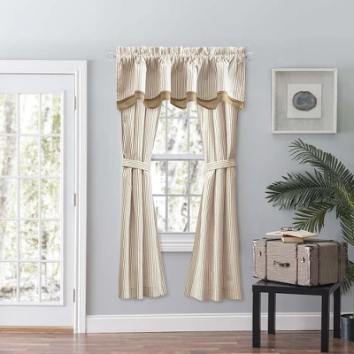 Ellis Curtain Plaza Classic Ticking Stripe Printed On Natural Ground Double Layer Bradford Valance 58" X 15" Tan 1 Ellis Curtain Plaza Classic Ticking Stripe Printed On Natural Ground Double Layer Bradford Valance 58" X 15" Tan