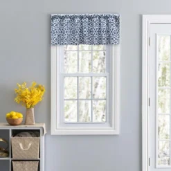 Ellis Athens Printed Tile Design On A Ground 3" Rod Pocket Premium Tailored Valance 50"x16" Navy