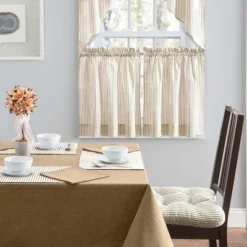 Ellis Curtain Plaza Classic Ticking Stripe Printed On Natural Ground 1.5" Rod Pocket Tailored Swag 56" X 36" Tan -Ellis Curtain Shop GUEST 1ff08d99 1a67 4525 830a 291b11e9b07f