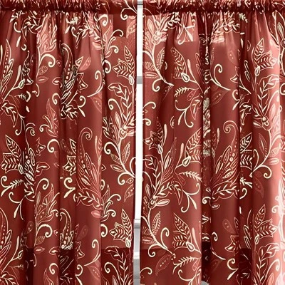 Ellis Curtain Lexington Leaf Pattern On Colored Ground Tailored Valance 58"x15" Brick 2 Ellis Curtain Lexington Leaf Pattern On Colored Ground Tailored Valance 58"x15" Brick - Image 2