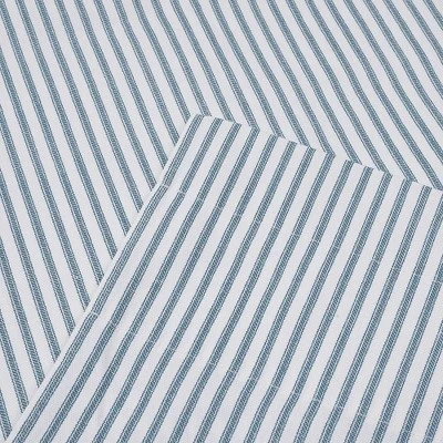 Ellis Curtain Plaza Classic Ticking Stripe Printed On Natural Ground 1.5" Rod Pocket Tailored Tiers Blue 3 Ellis Curtain Plaza Classic Ticking Stripe Printed On Natural Ground 1.5" Rod Pocket Tailored Tiers Blue - Image 3