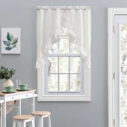 Ellis Stacey 1.5" Rod Pocket High Quality Fabric Solid Color Window Ruffled Swag 60"x38" Ice Cream