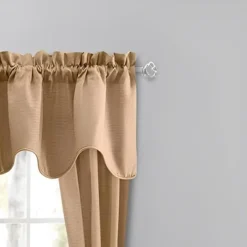 Ellis Curtain Lisa Solid Color Poly Cotton 3" Rod Pocket Duck Fabric Lined Scallop Valance 58" X 15" Tan