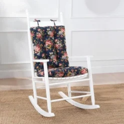 Ellis Bella Rose Stylish Medium Scale Printed Floral Pattern Ties To Secure Rocker Set 18"x24" Navy -Ellis Curtain Shop GUEST 36347f47 fa63 4ea9 9f06 47df0456727d