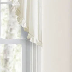 Ellis Home Classic Narrow Ruffle Natural Color Rod Pocket Swag Curtain Panel, 86" X 38"