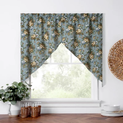 Ellis Bella Rose Stylish Medium Scale Printed Floral Pattern 1.5" Rod Pocket Tailored Swag 56"x36" Wedge 1 Ellis Bella Rose Stylish Medium Scale Printed Floral Pattern 1.5" Rod Pocket Tailored Swag 56"x36" Wedge