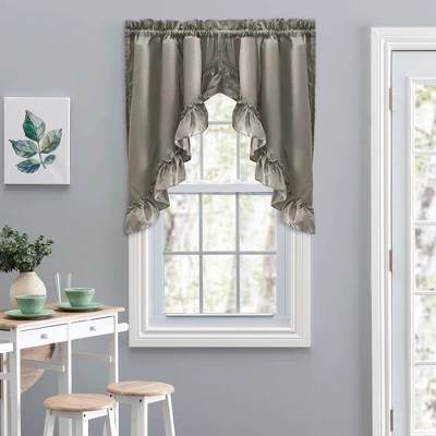 Ellis Stacey 1.5" Rod Pocket High Quality Fabric Solid Color Window Ruffled Swag 60"x38" Grey 1 Ellis Stacey 1.5" Rod Pocket High Quality Fabric Solid Color Window Ruffled Swag 60"x38" Grey