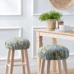 Ellis Curtain Shop 4 Ellis Bella Rose Stylish Medium Scale Printed Floral Pattern Elastic Bottom Edge Barstool Cover 13"x13" Wedge
