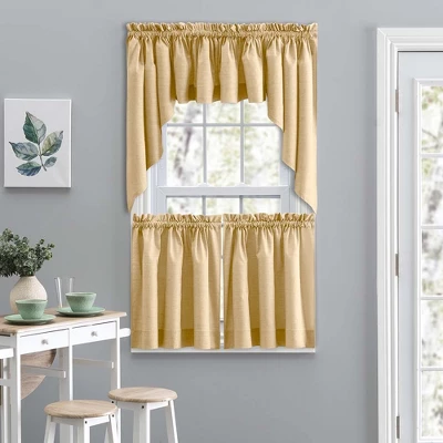 Ellis Curtain Lisa Solid Color Poly Cotton Duck Fabric Tailored Tier Butter 2 Ellis Curtain Lisa Solid Color Poly Cotton Duck Fabric Tailored Tier Butter - Image 2