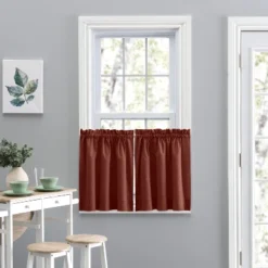 Ellis Lisa Solid Color Poly Cotton Duck Fabric Tailored Tiers 1.5" Rod Pocket Red -Ellis Curtain Shop GUEST 51d3dc4b 4f03 4ddb 99d8 781fcdb14128