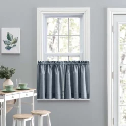 Ellis Lisa Solid Color Premium Poly Cotton Duck Fabric Tailored Tiers Dusty Blue -Ellis Curtain Shop GUEST 51f84c70 7301 428b b302 a437fd52fcd3