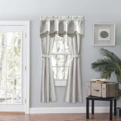 Ellis Curtain Plaza Classic Ticking Stripe Printed 3" Rod Pocket Double Layer Bradford Valance 58" X 15" Sage