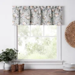 Ellis Bella Rose Stylish Medium Scale Printed Floral Pattern 1.5" Rod Pocket Tailored Valance 58"x15" Mist
