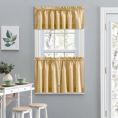 Ellis Curtain Lisa Solid Color Poly Cotton Duck Fabric Tailored Tier Butter 1 Ellis Curtain Lisa Solid Color Poly Cotton Duck Fabric Tailored Tier Butter