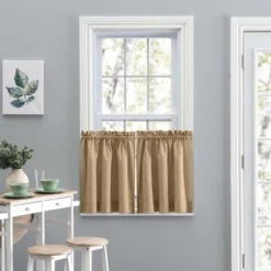 Ellis Lisa Solid Color Poly Cotton Duck Fabric Tailored Tiers 1.5" Rod Pocket Add A Touch Of Color To Room Tan -Ellis Curtain Shop GUEST 5c554918 aa10 4f22 896e 9cec5495955a