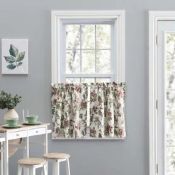 Ellis Curtain Madison Floral Design Printed Natural Ground 1.5" Rod Pocket Tailored Tier Brick -Ellis Curtain Shop GUEST 5c7f379f f9b2 4184 a72e 901865e5b563