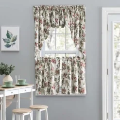 Ellis Curtain Madison Floral Design Printed Natural Ground 1.5" Rod Pocket Tailored Swag 56" X 36" Brick