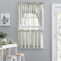 Ellis Curtain Plaza Classic Ticking Stripe Printed On 1.5" Rod Pocket Natural Ground Tailored Valance 58" X 15" Sage -Ellis Curtain Shop GUEST 61d54aa5 96ec 419a b8cf 600959eb7253 2