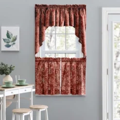 Ellis Curtain Lexington Leaf Pattern On Colored Ground Tailored Swags 56"x36" Brick