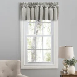 Ellis Curtain Springfield Stripe 3" Rod Pocket Tailored Valance For Windows 80" X 13" Black
