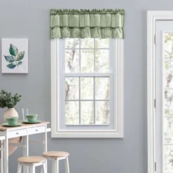 Ellis Curtain Shop 6 Ellis Stacey 1.5" Rod Pocket High Quality Fabric Solid Color Window Ruffled Filler Valance 54"x13" Sage