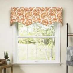 Ellis Curtain Boxtree Scallop 3" Rod Pocket Valance For Windows 50" X 16" Orange
