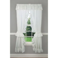 Ruffled Priscilla Window Blackout Curtain Panel 2-Piece Natural By Ellis Curtain