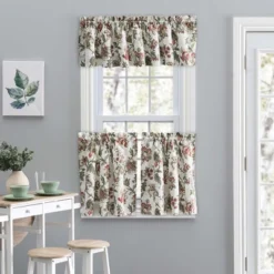 Ellis Curtain Shop 12 Ellis Curtain Madison Floral Design Printed Natural Ground 1.5" Rod Pocket Tailored Valance 58" X 15" Brick