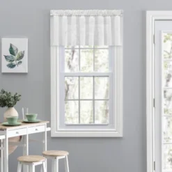 Ellis Curtain Cotton Voile 1.5" Rod Pocket Tailored Valance For Windows 86" X 15" White
