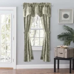 Ellis Curtain Lexington Leaf Pattern On Colored Ground Scallop Valance 58"x15" Sage