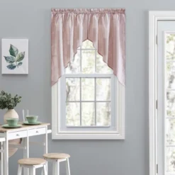 Ellis Curtain Plaza Classic Ticking Stripe Printed On Natural Ground 1.5" Rod Pocket Tailored Swag 56" X 36" Brick