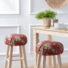 Ellis Bella Rose Stylish Medium Scale Printed Floral Pattern Elastic Bottom Edge Barstool Cover 13"x13" Red