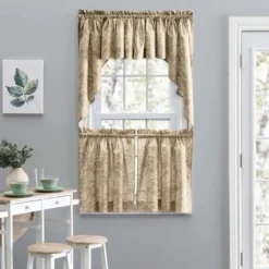 Ellis Curtain Shop 10 Ellis Curtain Lexington Leaf Pattern On Colored Ground Tailored Swags 56"x36" Tan