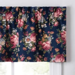 Ellis Bella Rose Stylish Medium Scale Printed Floral Pattern 1.5" Rod Pocket Tailored Valance 58"x15" Navy -Ellis Curtain Shop GUEST 8960495b 0c32 4a78 a06f 2cc1d69205f9