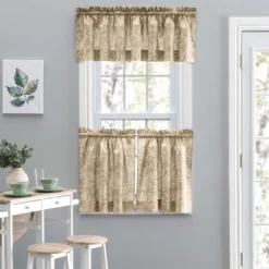 Ellis Curtain Lexington Leaf Pattern On Colored Ground Tailored Valance 58"x15" Tan