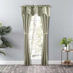 Ellis Curtain Shop 2 Ellis Curtain Lisa Solid Color Poly Cotton Duck Fabric Lined Scallop Valance 58" X 15" Mist