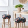 Ellis Bella Rose Stylish Medium Scale Printed Floral Pattern Elastic Bottom Edge Barstool Cover 13"x13" Navy