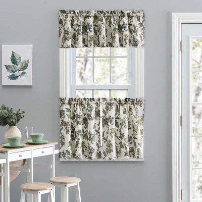 Ellis Curtain Madison Floral Design Printed Natural Ground 1.5" Rod Pocket Tailored Valance 58" X 15" Blue 1 Ellis Curtain Madison Floral Design Printed Natural Ground 1.5" Rod Pocket Tailored Valance 58" X 15" Blue
