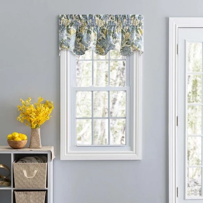 Ellis Hydrangea Classic Pattern Printed 3" Rod Pocket Window Scallop Valance Lined 70"x15" Blue 1 Ellis Hydrangea Classic Pattern Printed 3" Rod Pocket Window Scallop Valance Lined 70"x15" Blue