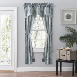 Ellis Curtain Lexington Leaf Pattern On Colored Ground Scallop Valance 58"x15" Blue