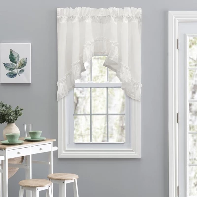 Ellis Curtain Madelyn Ruflled Victorian 1.5" Rod Pocket Swag For Windows Lace Edge 82" X 38" Natural 1 Ellis Curtain Madelyn Ruflled Victorian 1.5" Rod Pocket Swag For Windows Lace Edge 82" X 38" Natural